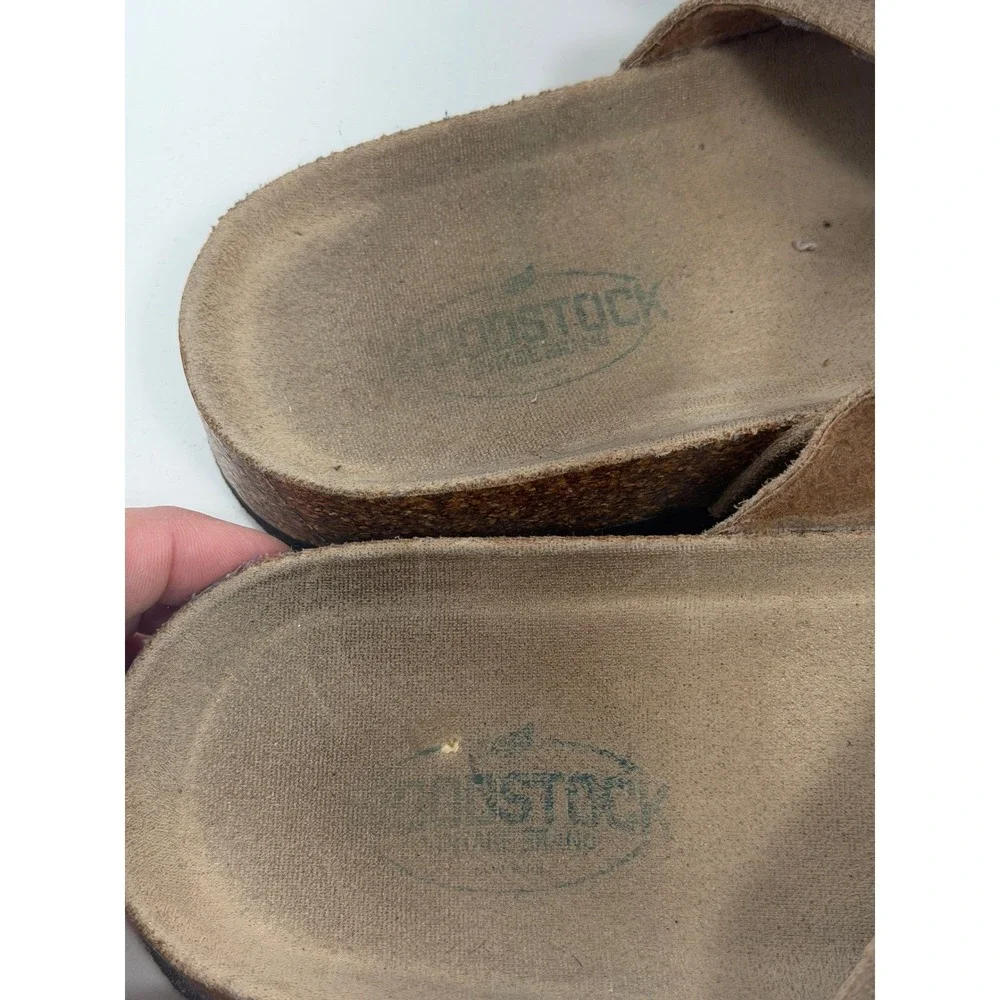 Woodstock Heritage Brown Suede Double Strap‎ Buckle Cork Slide Sandals sz 9 Men